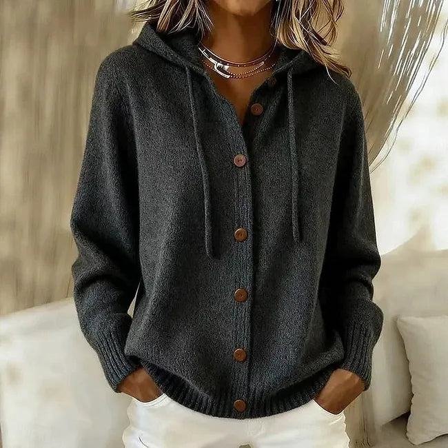 Goldie | Hooded Button-Front Long-Sleeve Knit Cardigan