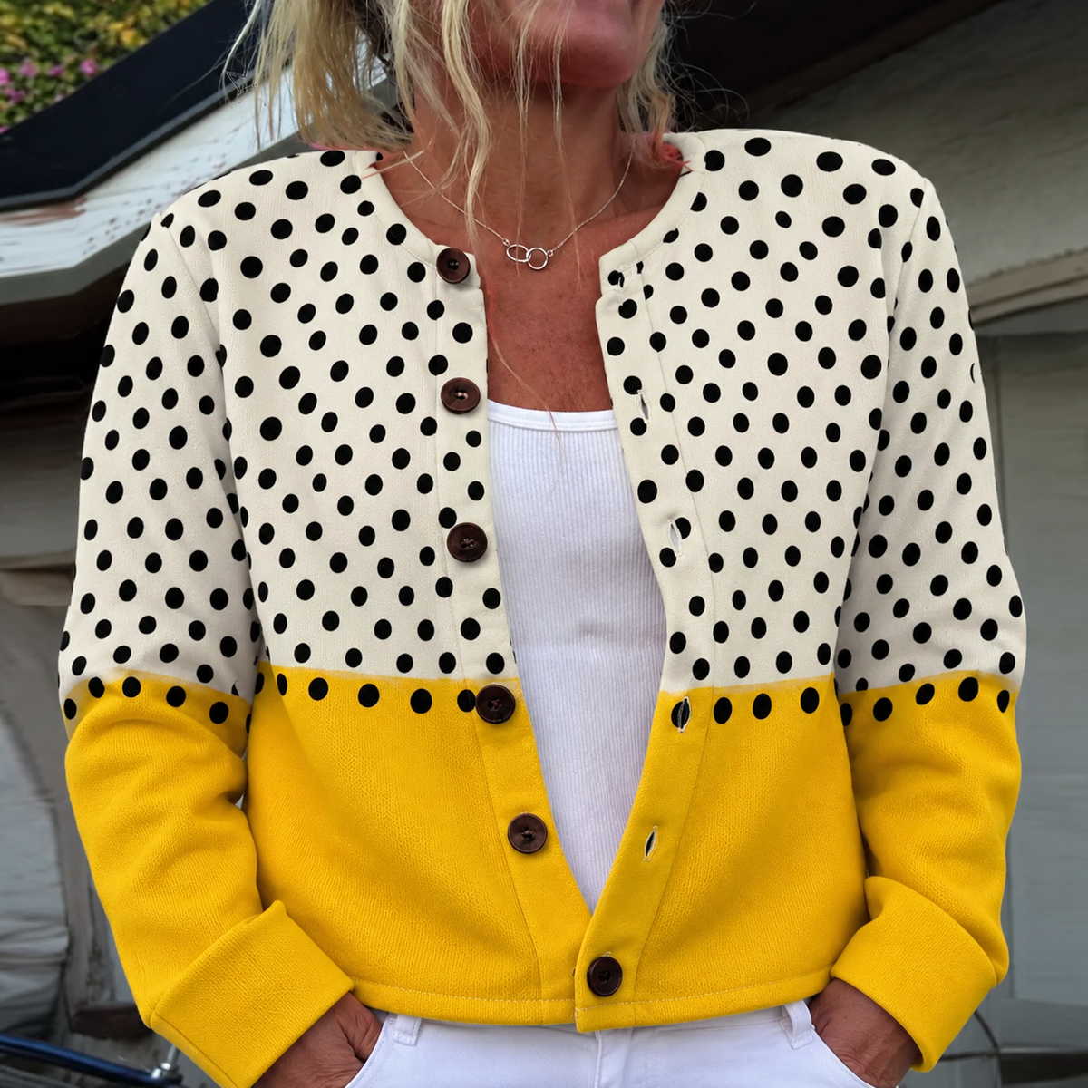 Junella | Two-Tone Knit Cardigan