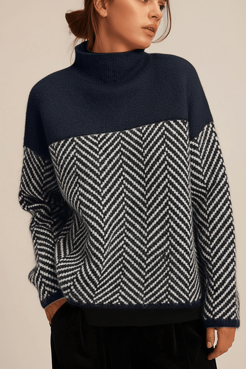 Knit Sweater with Stand-Up Collar - Felina