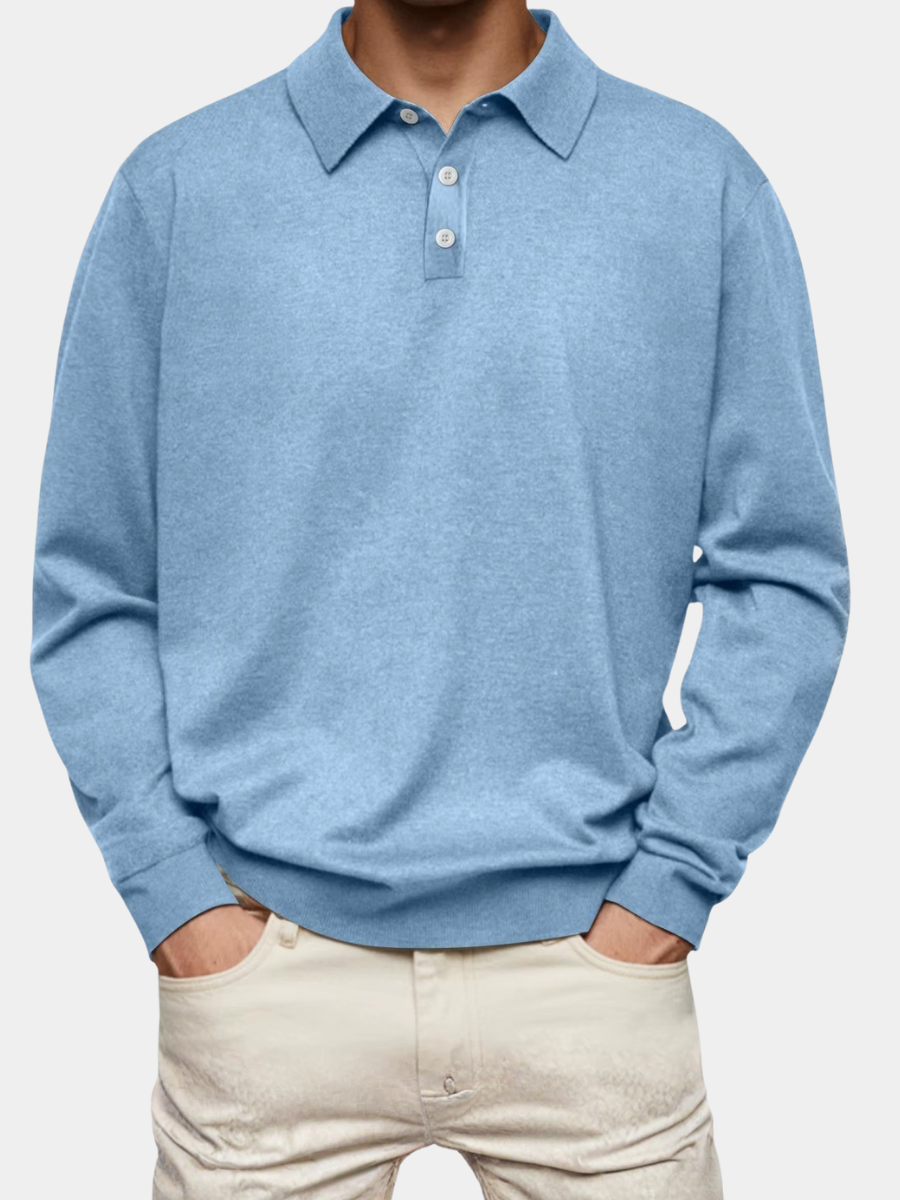 Patterned Collar Long Sleeve Polo Shirt – Eleanor & Grace Boston