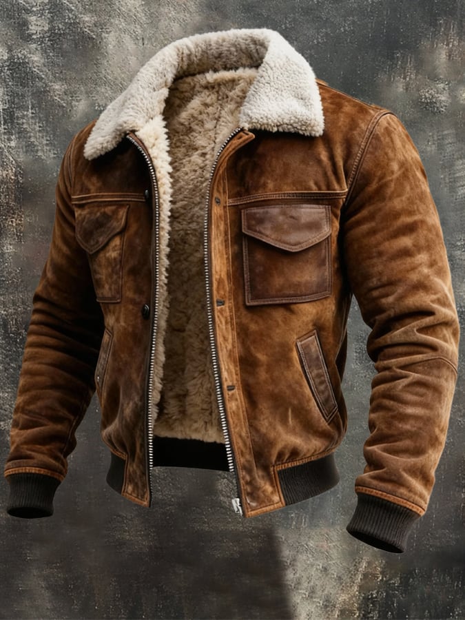 Harlan | Men's Suede Sherpa-Lined Bomber Jacket with Ribbed Cuffs