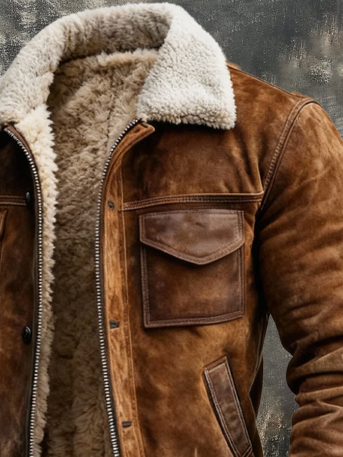 Harlan | Men's Suede Sherpa-Lined Bomber Jacket with Ribbed Cuffs