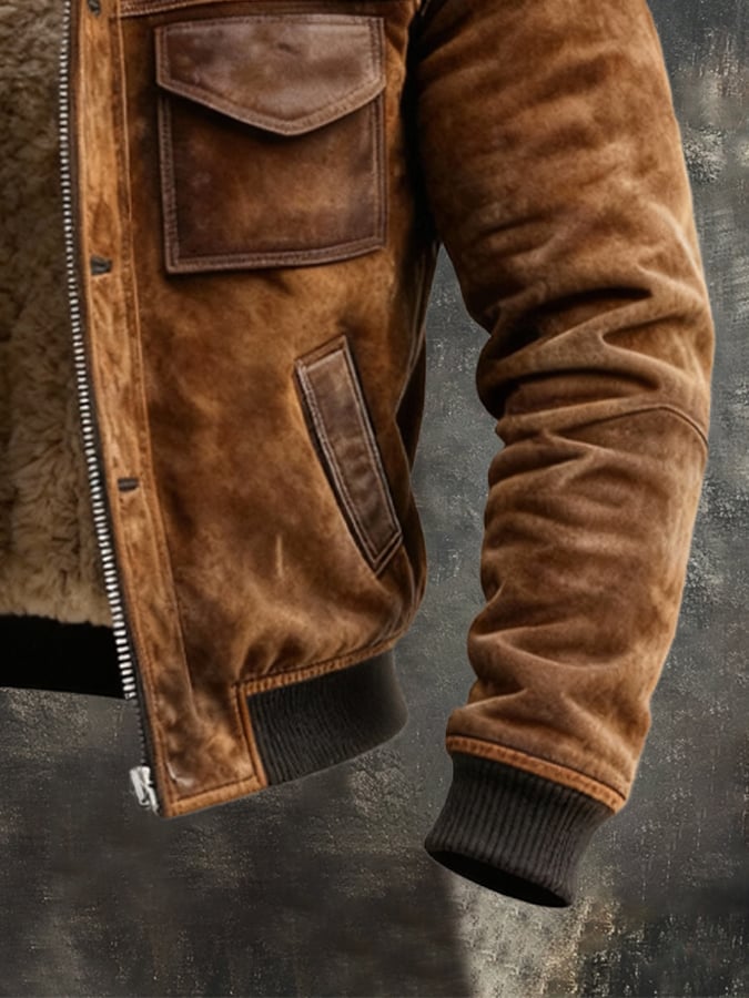 Harlan | Men's Suede Sherpa-Lined Bomber Jacket with Ribbed Cuffs
