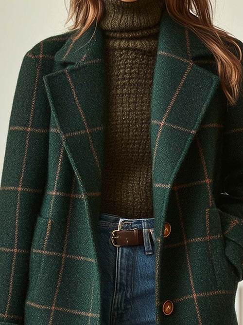 Adeline | Plaid Tweed Lapel Long-Sleeve Coat