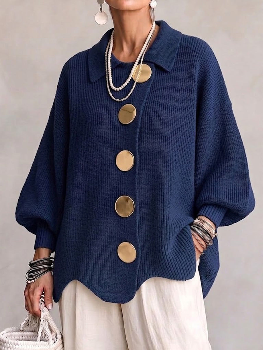 Valerie™ | Oversized cardigan with large golden buttons