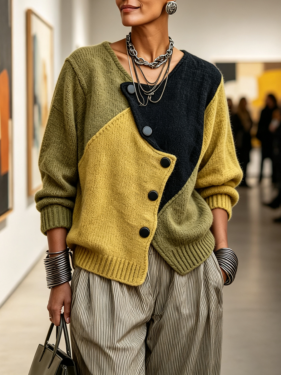 Catherine | Asymmetric Color-Block Knit Sweater